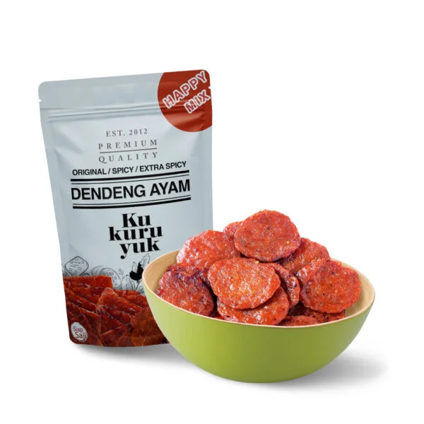 Happy Mix 2 Rasa Dendeng Coin Kukuruyuk - Daging Ayam - Cemilan Sehat 600gr - Halal Segar Siap Saji - Enak Tanpa MSG - Pedas Manis