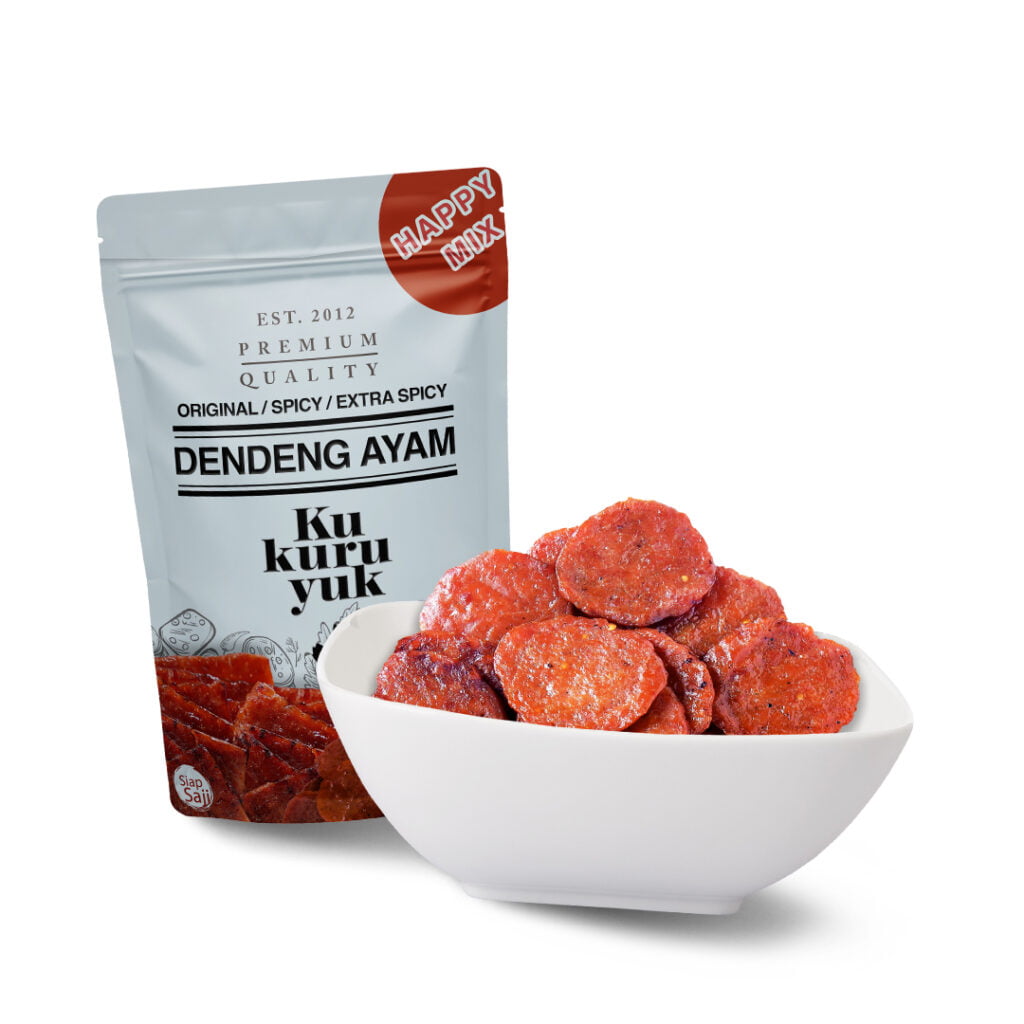 Happy Mix 2 Rasa Dendeng Coin Kukuruyuk - Daging Ayam - Cemilan Sehat 800gr - Halal Segar Siap Saji - Enak Tanpa MSG - Pedas Manis