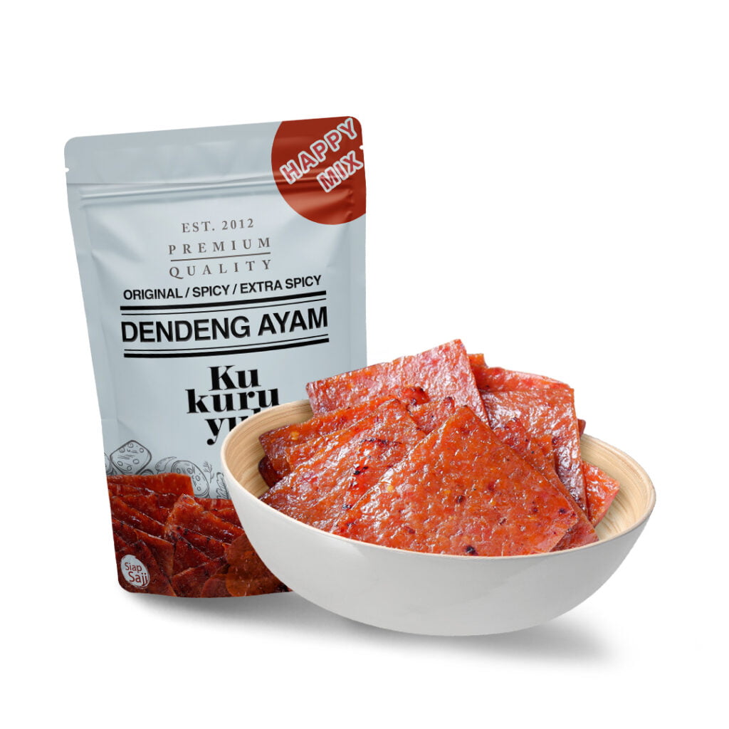Happy Mix 3 Rasa Dendeng Slice Kukuruyuk - Daging Ayam - Cemilan Sehat 900gr - Halal Segar Siap Saji - Enak Tanpa MSG - Pedas Manis